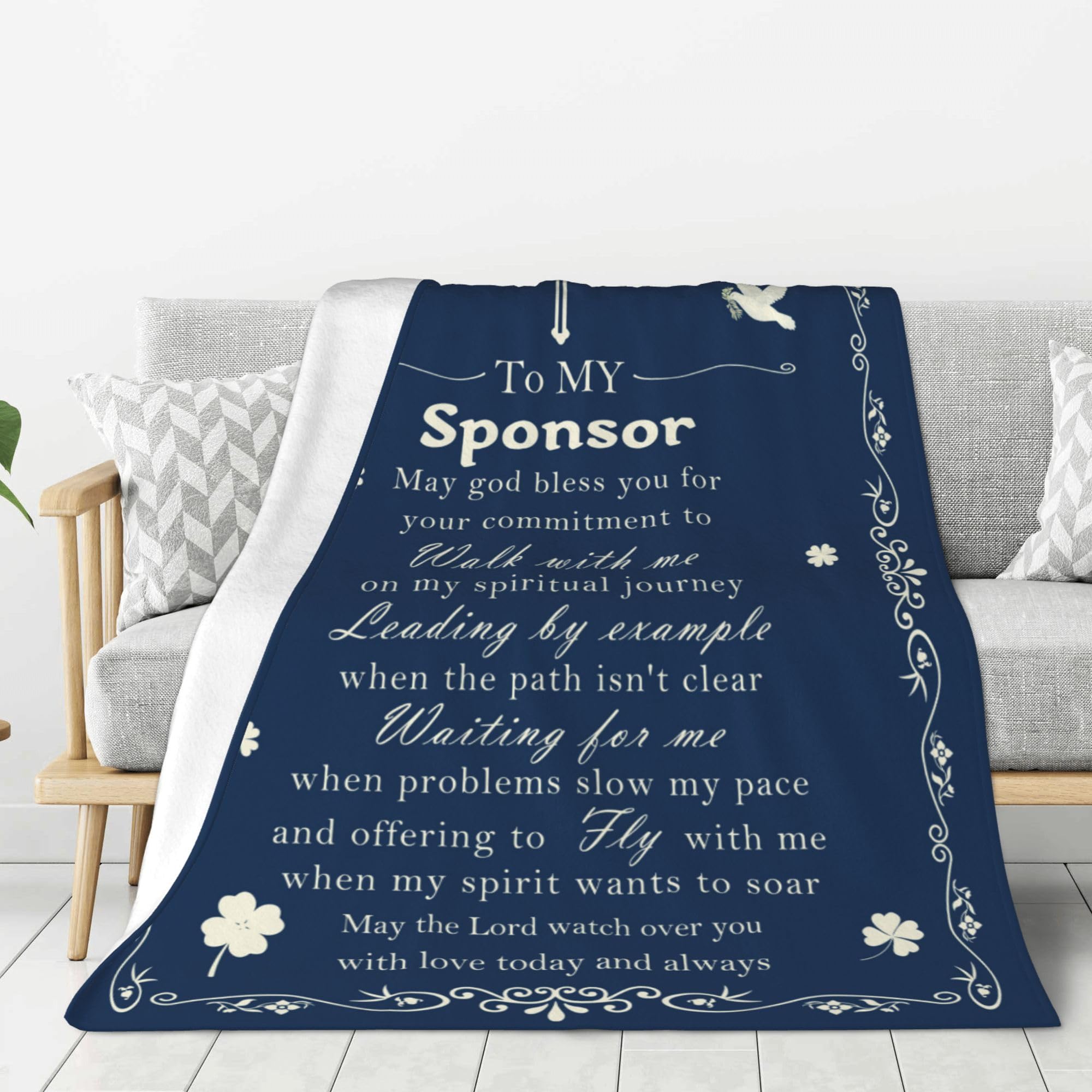 Confirmation Sponsor Gifts for Women/Men, Christian Religious Thank You Gifts for Confirmation Sponsor Gift Blanket 60"X50" with Blessing and Appreciation Words, Dark Blue Catholic Blanket