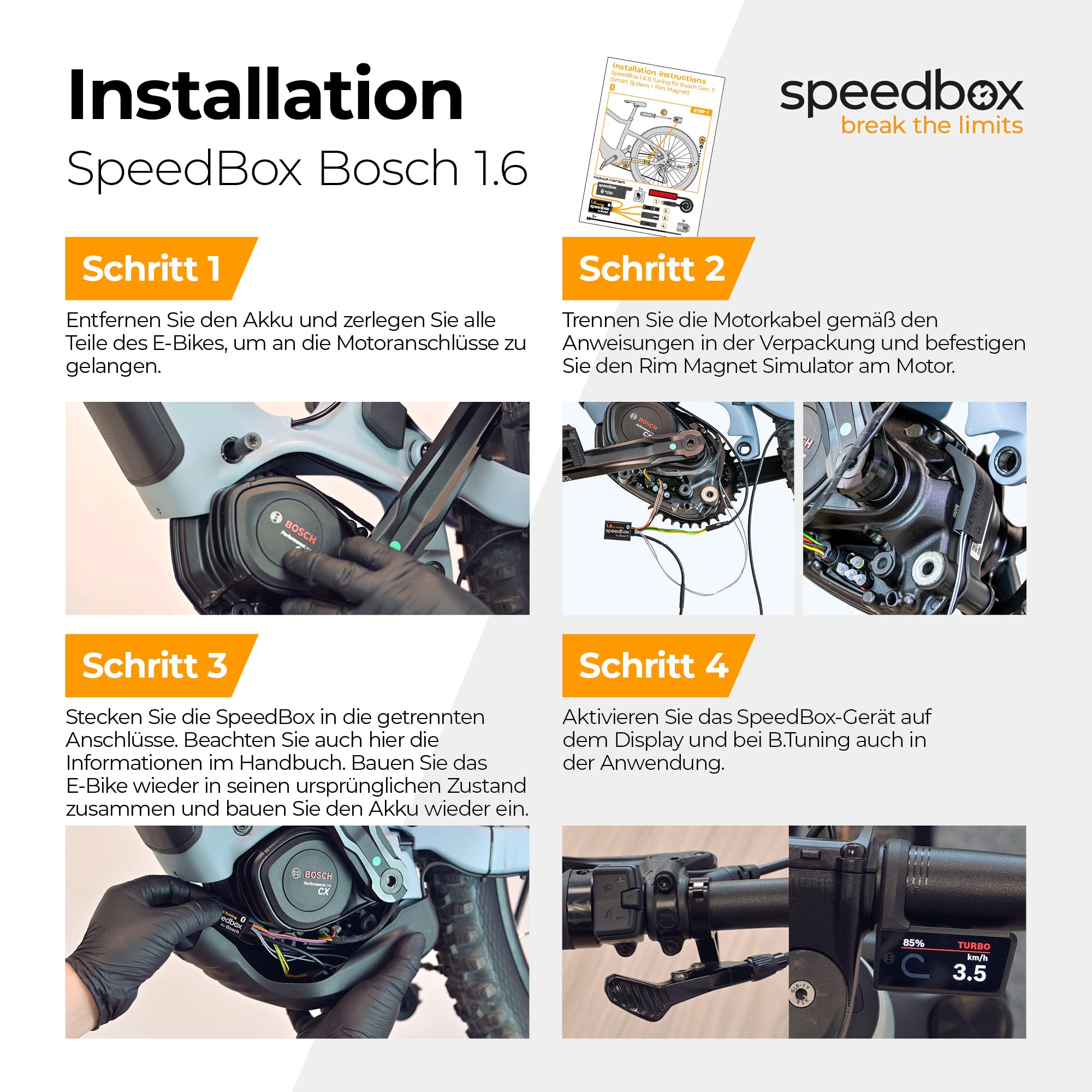 SpeedBox 1.6 B.Tuning mit Bluetooth, kompatibel mit Bosch Smart System (Performance Line CX 5. Gen) für E-Bikes mit Felgenmagnet am Hinterrad, E-Bike Tuning-Chip & SpeedBox App