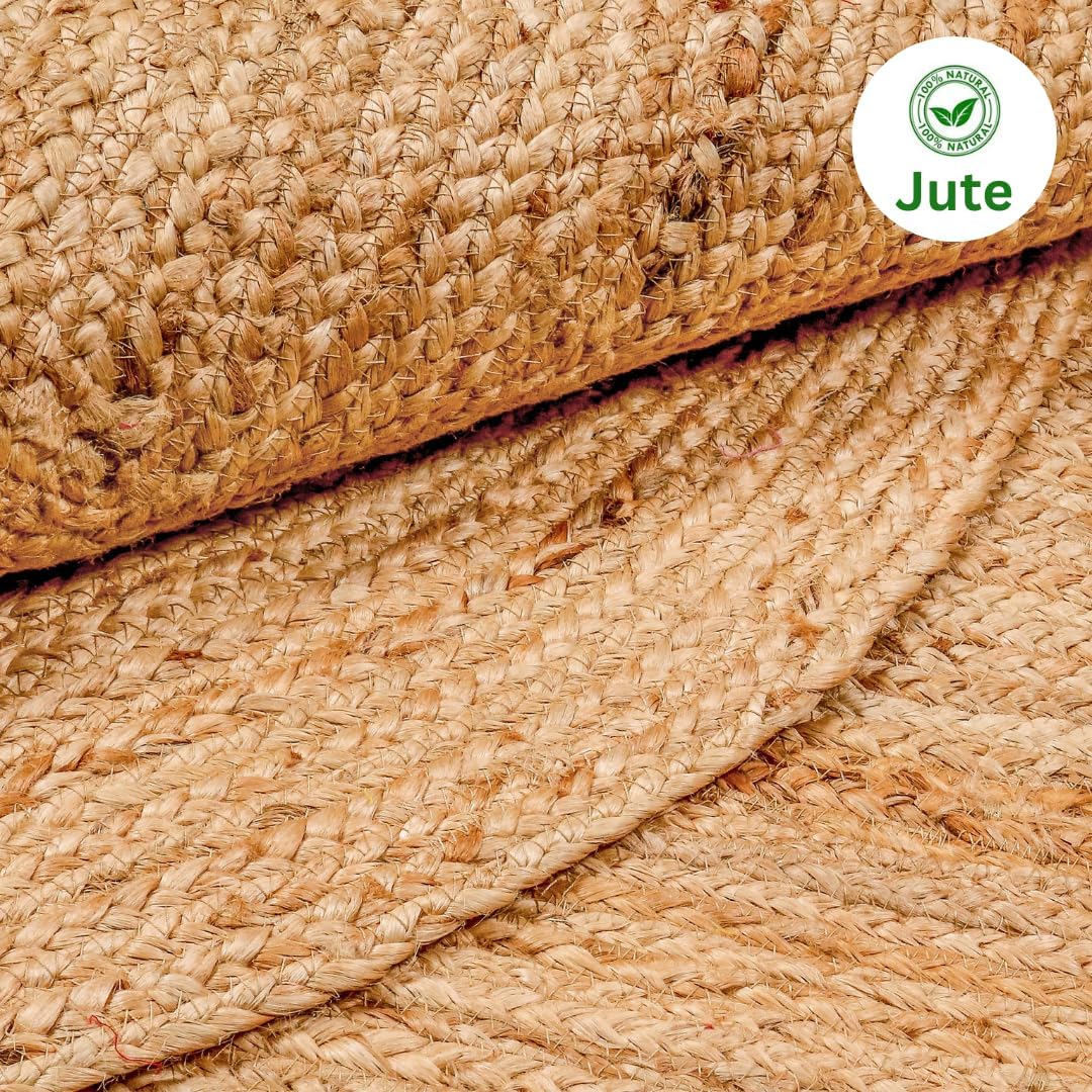 Handcrafted Jute Braided Rug 3x5 Feet - 100% Natural Jute Area Rug - Rustic Farmhouse Boho Accent Rug for Living Room Bedroom Kitchen Hallway Entryway Reversible Handwoven Floor Rug