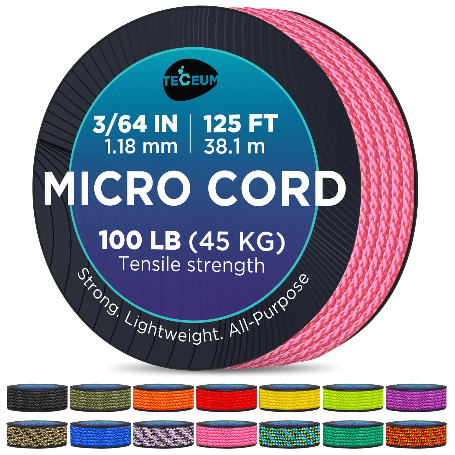 TECEUM Micro Paracord 1.18mm - Pink 38m - Thin Braided Cord Crafting DIY โ image 1