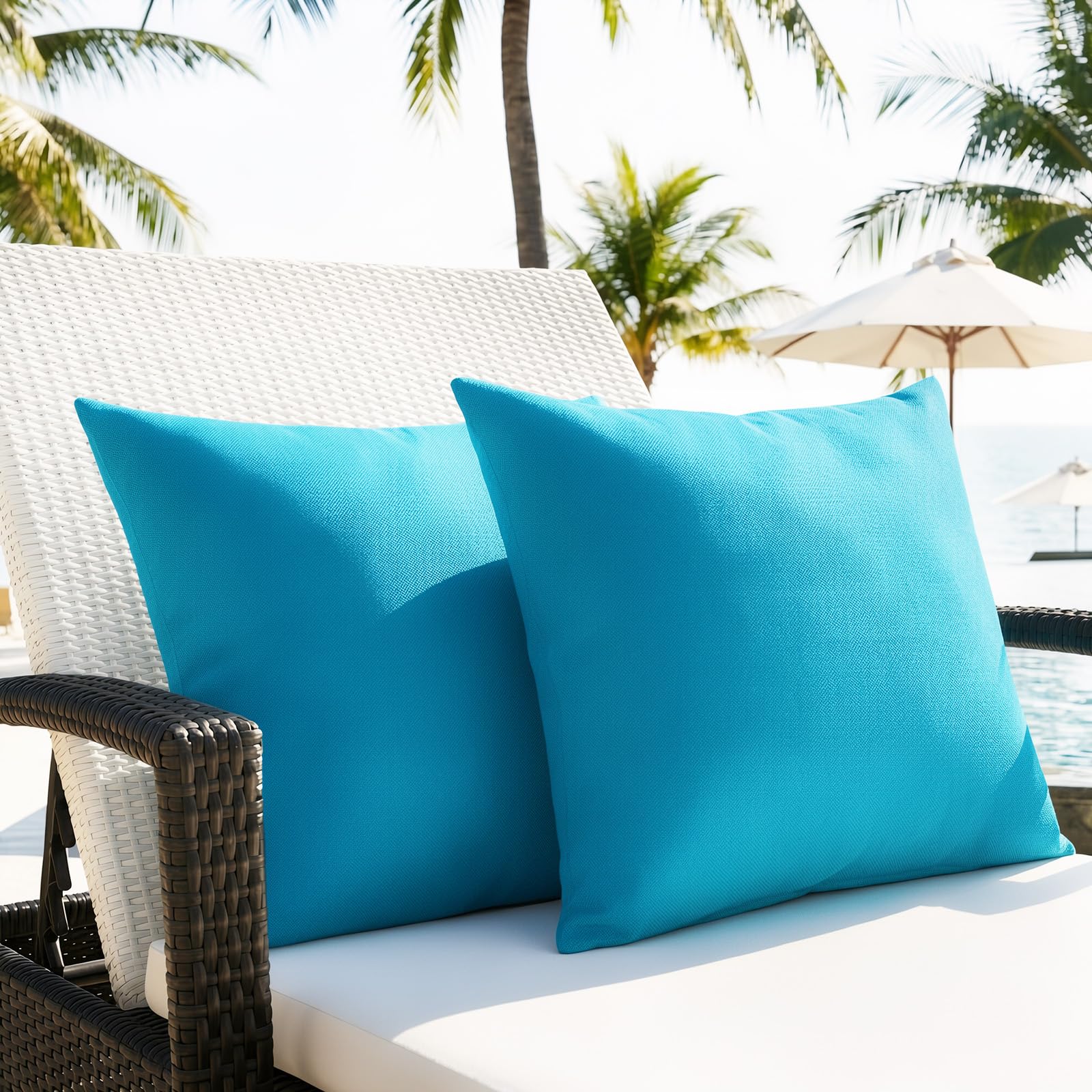 Lewondr Waterproof Outdoor Throw Pillow Cover, 2 Pack Solid PU Coating Throw Pillow Case UV Protection Garden Cushion Cover for Patio Sofa Couch Balcony 18"x18"(45x45cm) - Light Blue-image-36