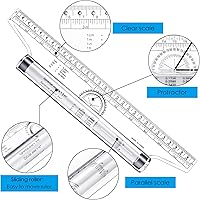 Vista 2 de Frienda Rolling Ruler Plastic Parallel Rolling Ruler, Multifunctional Drawing Design for Measuring Drafting Office, 12 Inch