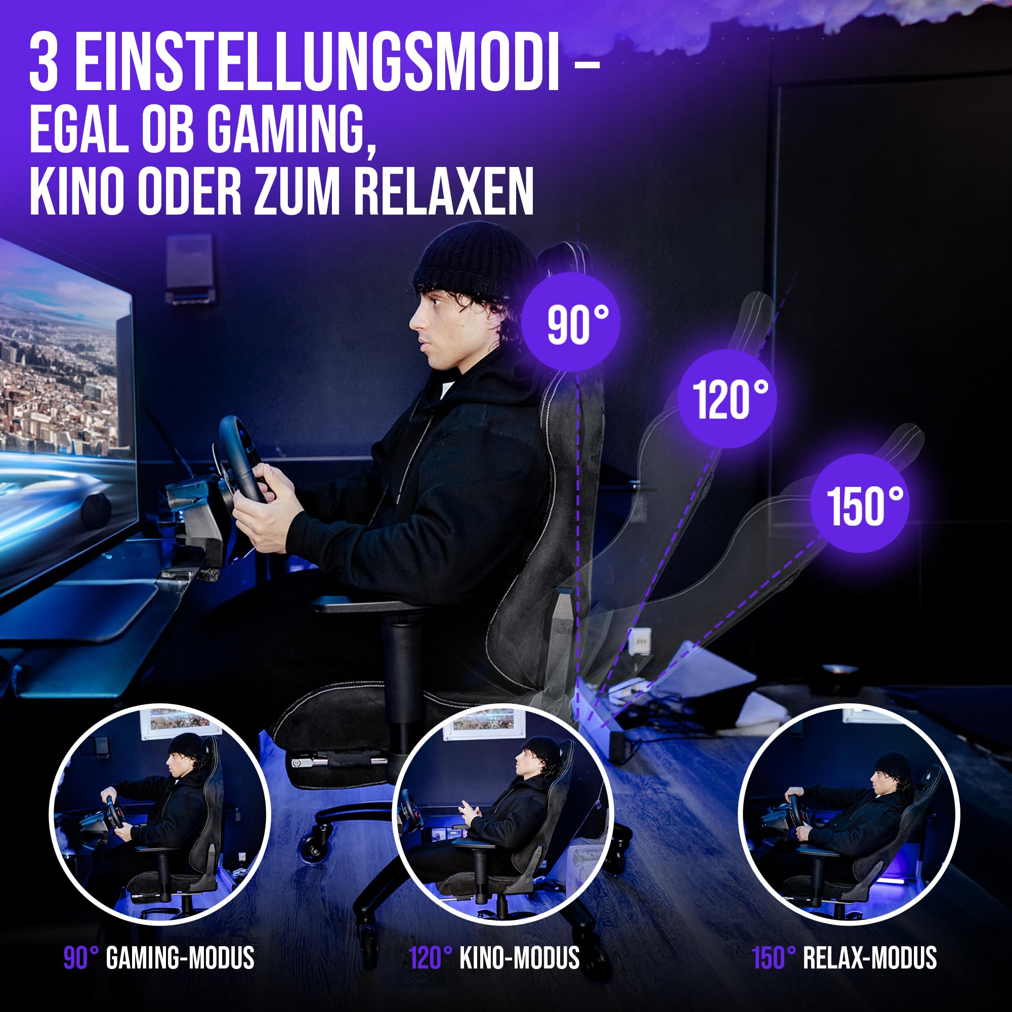 ELITESEATS Gaming Stuhl Ergonomisch TESTSIEGER Kratzerfreie Rollen Atmungsaktiv 4D-Armlehnen Fußstütze 150 kg Belastbarkeit