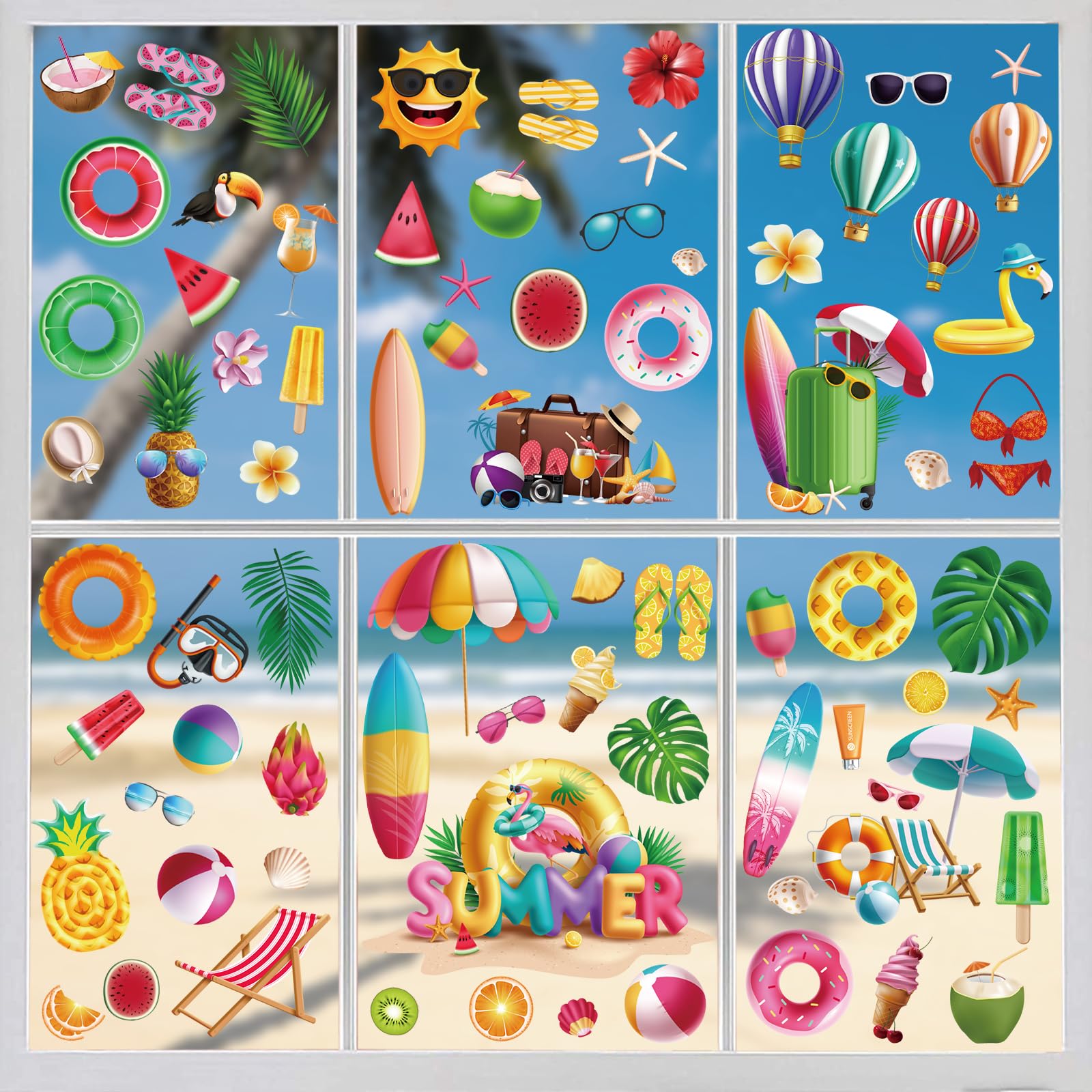 Adesivi Finestra Estate - Frutti Gelati Spiaggia 9 Fogli Decorativi - Foto 10