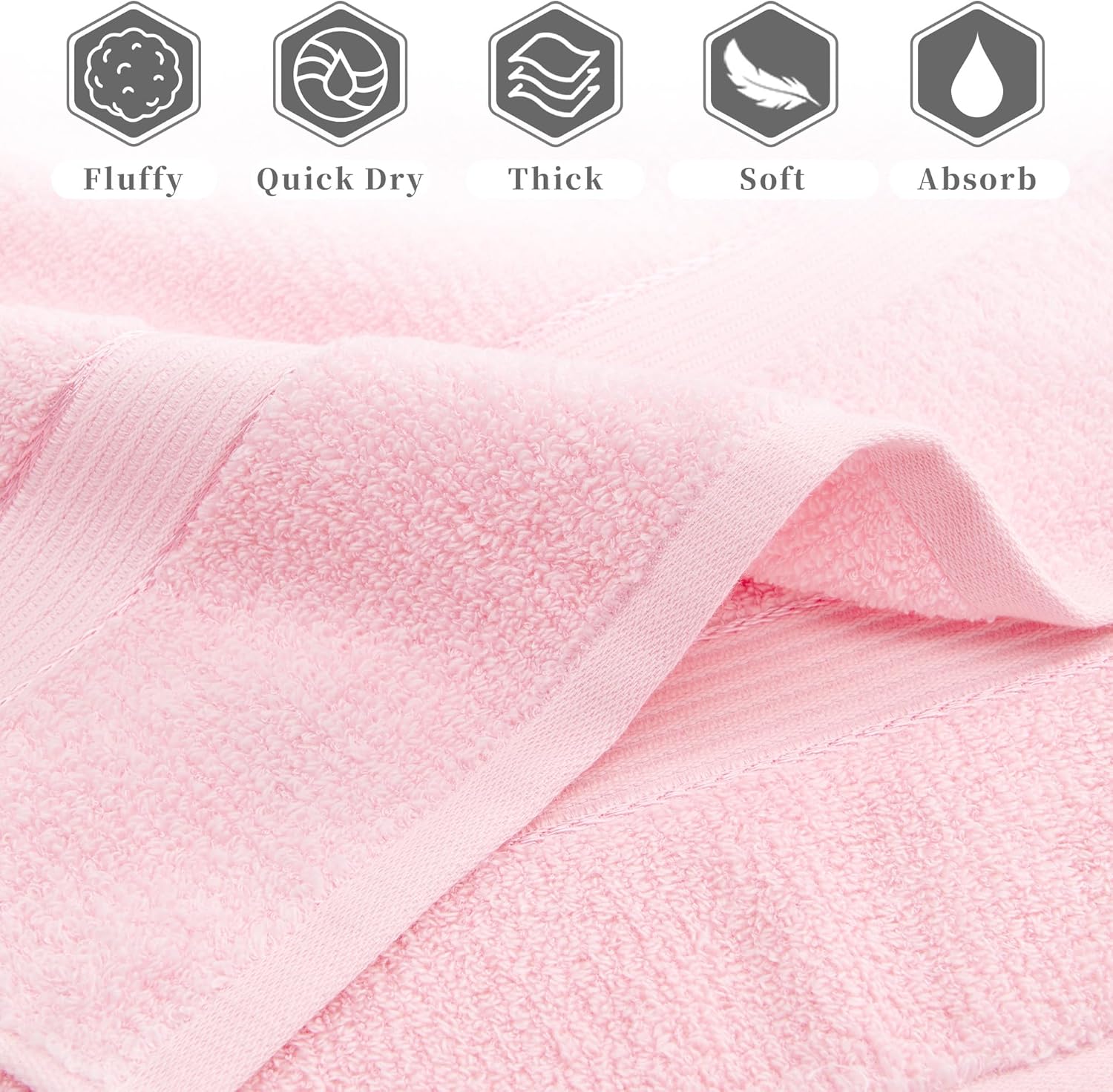 VOOVA & MOVAS 4PC Quick-Dry Hand Towels, Highly Absorbent & Soft, 100% Cotton 500GSM (32"x16") - Thick Face Towel Set for Bathroom, Hotel, Spa, Shower, Baby Pink