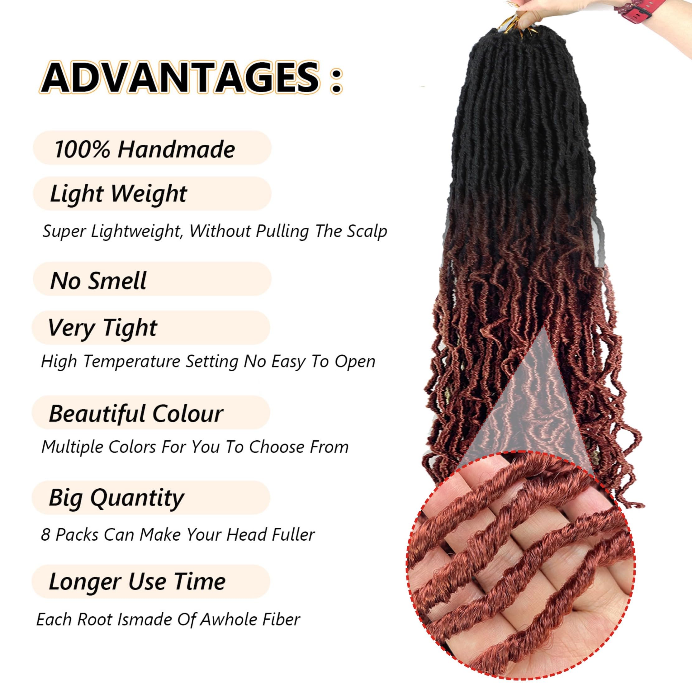 Faux Locs 18 Inch 8 Packs New Soft Locs Curly Wavy Pre-Looped Crochet Hair Crochet Faux Locs synthetic Hair Extensions (18Inch,1B/350) - Image 4