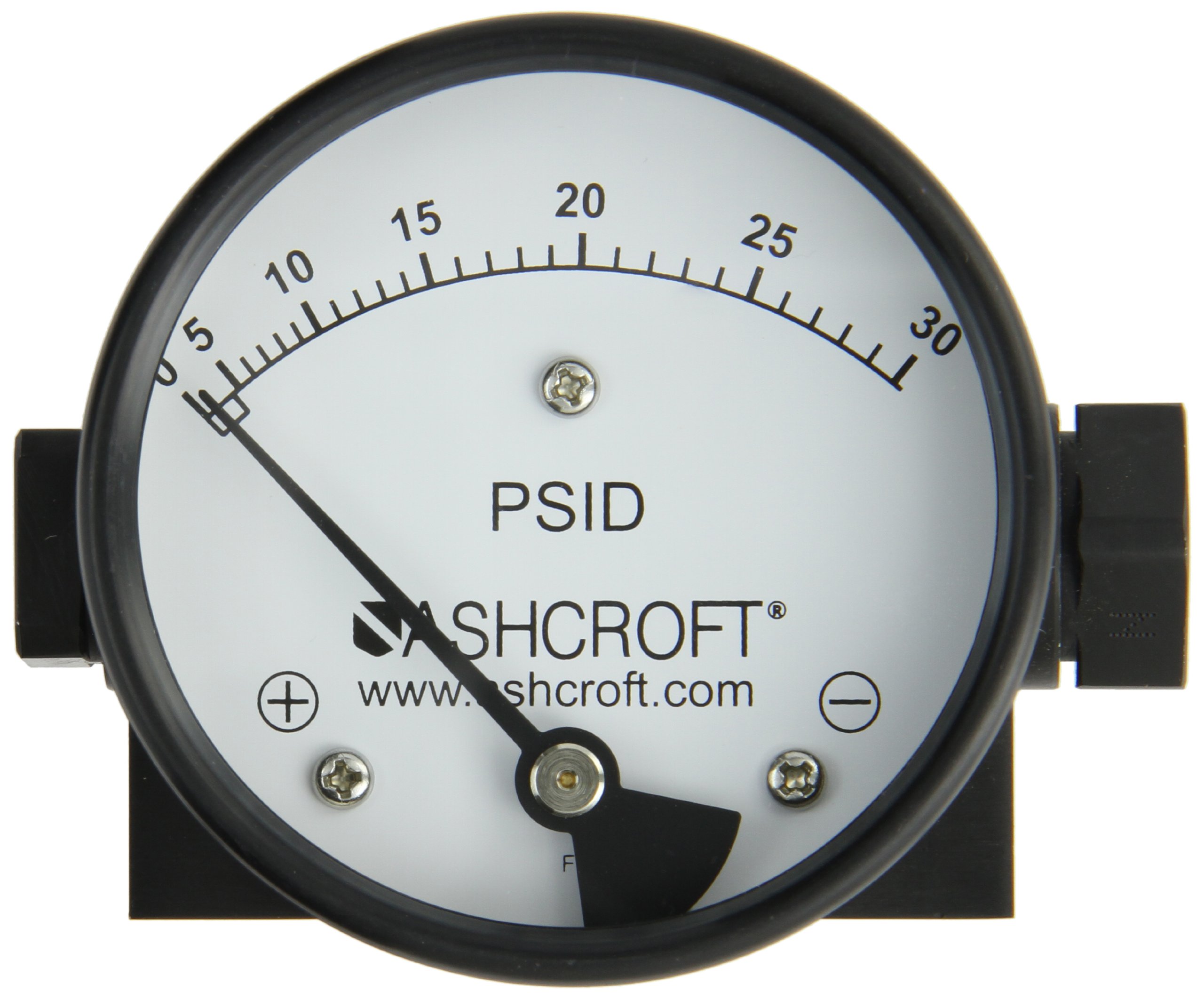 Ashcroft Type 1130 Stainless Steel Case Dry Filled Differential Pressure Gauge, Aluminum Body, Compatible with Air and Non-Corrosive Liquids, Lower Mounting, 3-1/2
