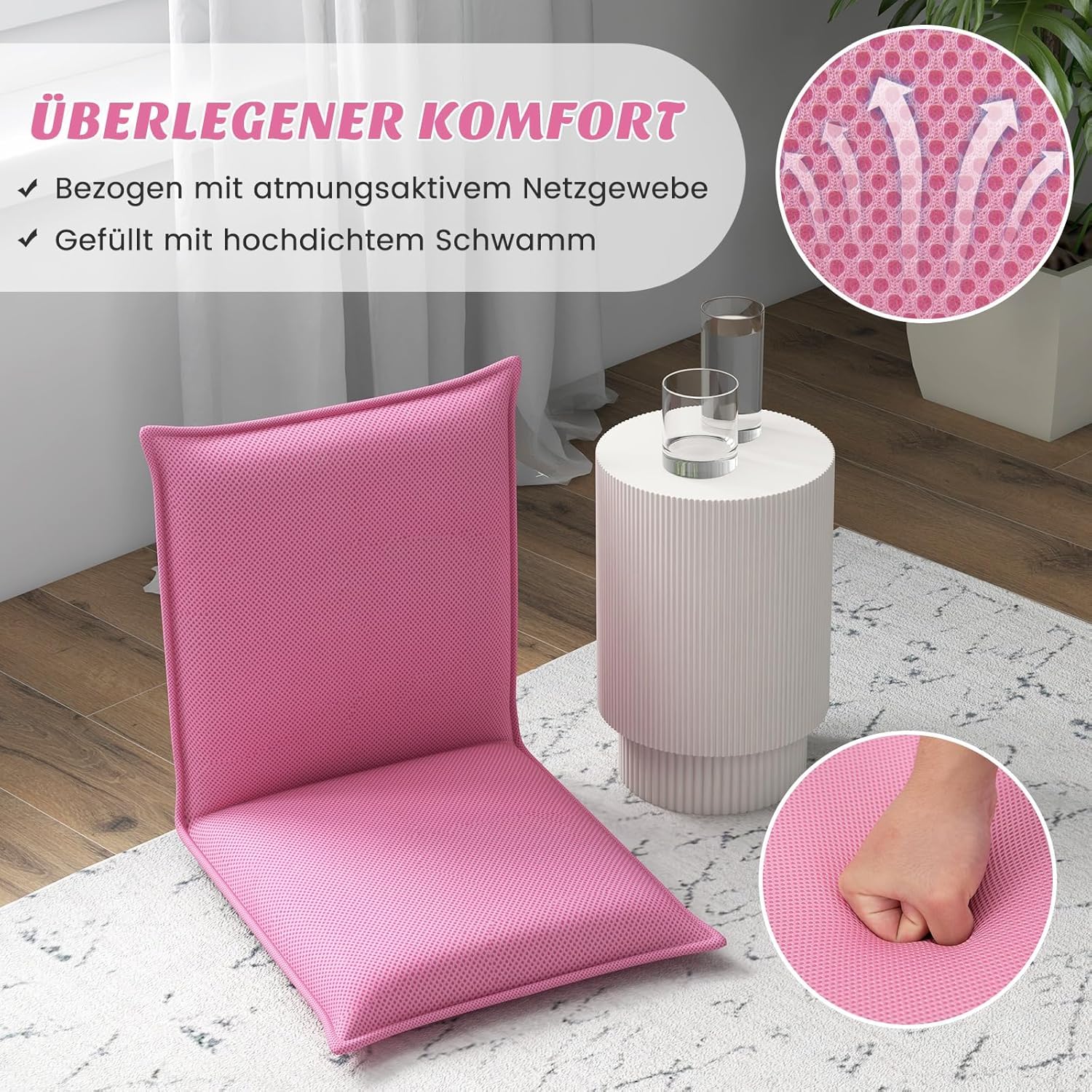FANTASK Silla de Suelo con Respaldo Ajustable de 6 Niveles, sofá de Suelo, Silla de meditación, Silla de meditación