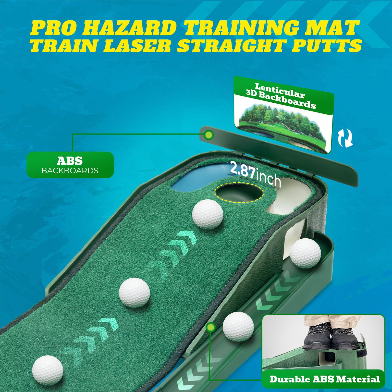 Putting Green Indoor - Alfombrilla de golf con velocidad verde realista, alfombrilla de putting de doble peligro, retorno de pelota, superficie de terciopelo, alfombrilla de práctica de 8 pies, ayuda