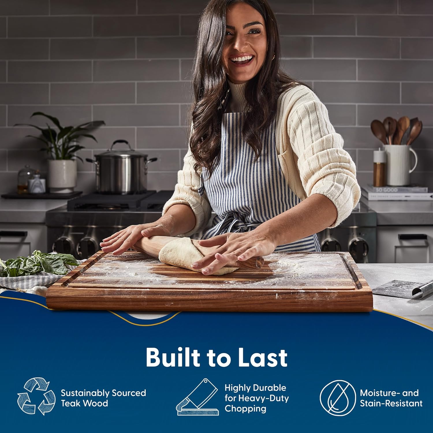 Sonder Los Angeles Highland Extra Large Cutting Board | Teak Edge Grain Cutting Board for Kitchen with Juice Groove | Perfect for Charcuterie | Gift Box Included | 23x17x1.5 in - Image 7