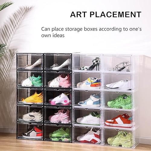 Miniatura 6 de Caja de zapatos transparente apilable de plástico mejorado, paquete de 6 cajas de almacenamiento de zapatos, organizador con puerta magnética grande