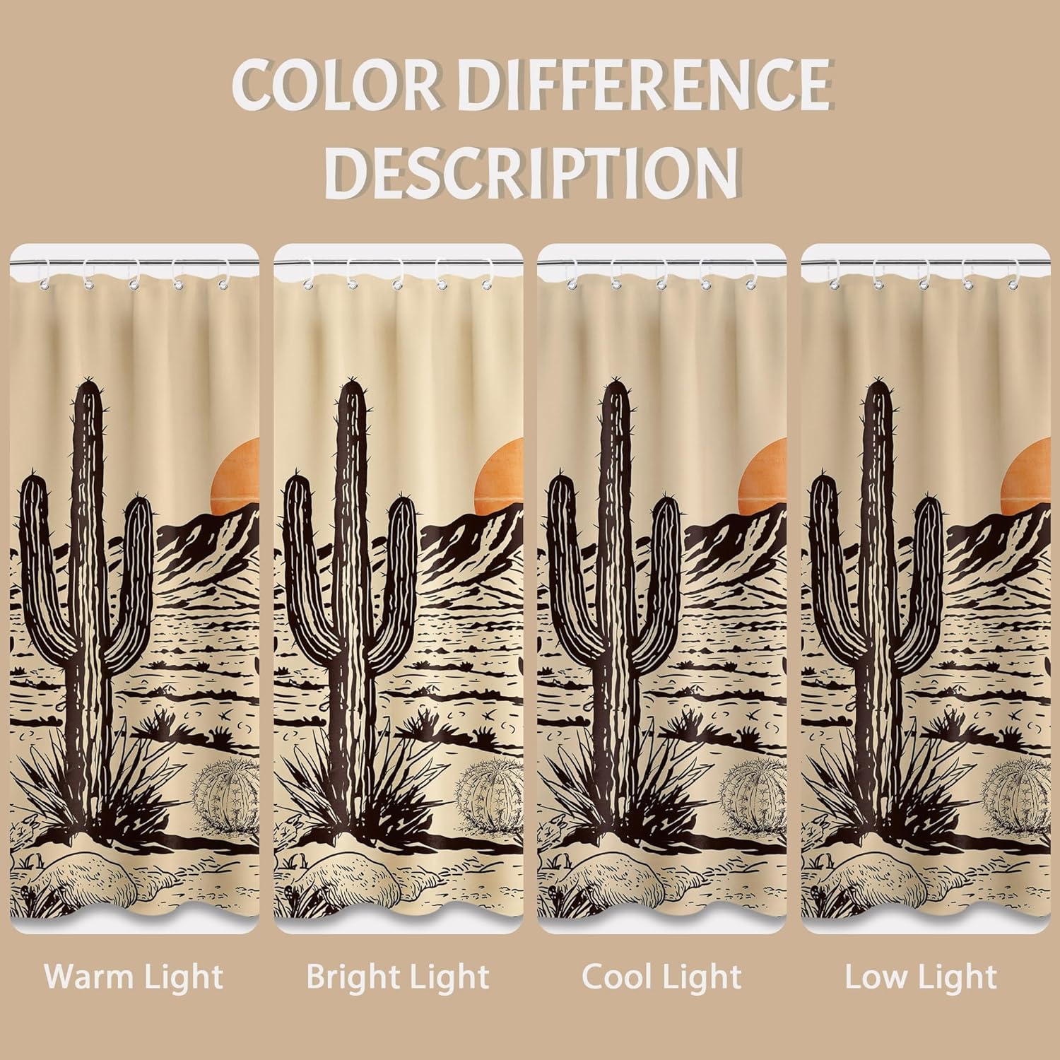 Western Shower Curtain Rustic Cactus Desert Shower Curtains for Bathroom Decor Bath Curtain Set, Waterproof Fabric with Hooks 70 x 84 Inch