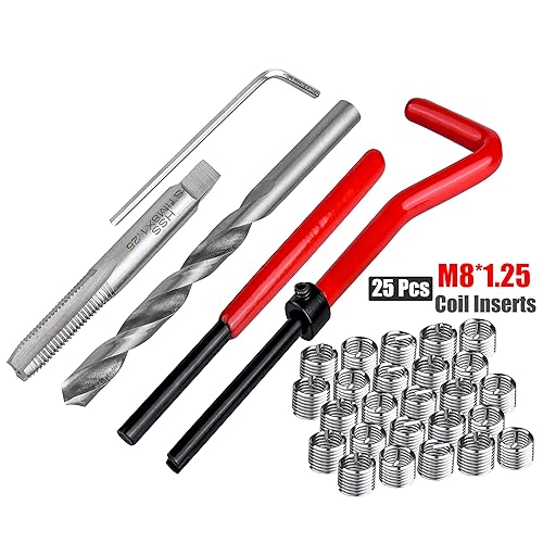 Miniatura 2 de Yakamoz Kit de reparación de roscas M8 métricas M8 x 1.25 inserciones de bobina helicoidal reparación de rosca pelada roscas dañadas roscas roscas