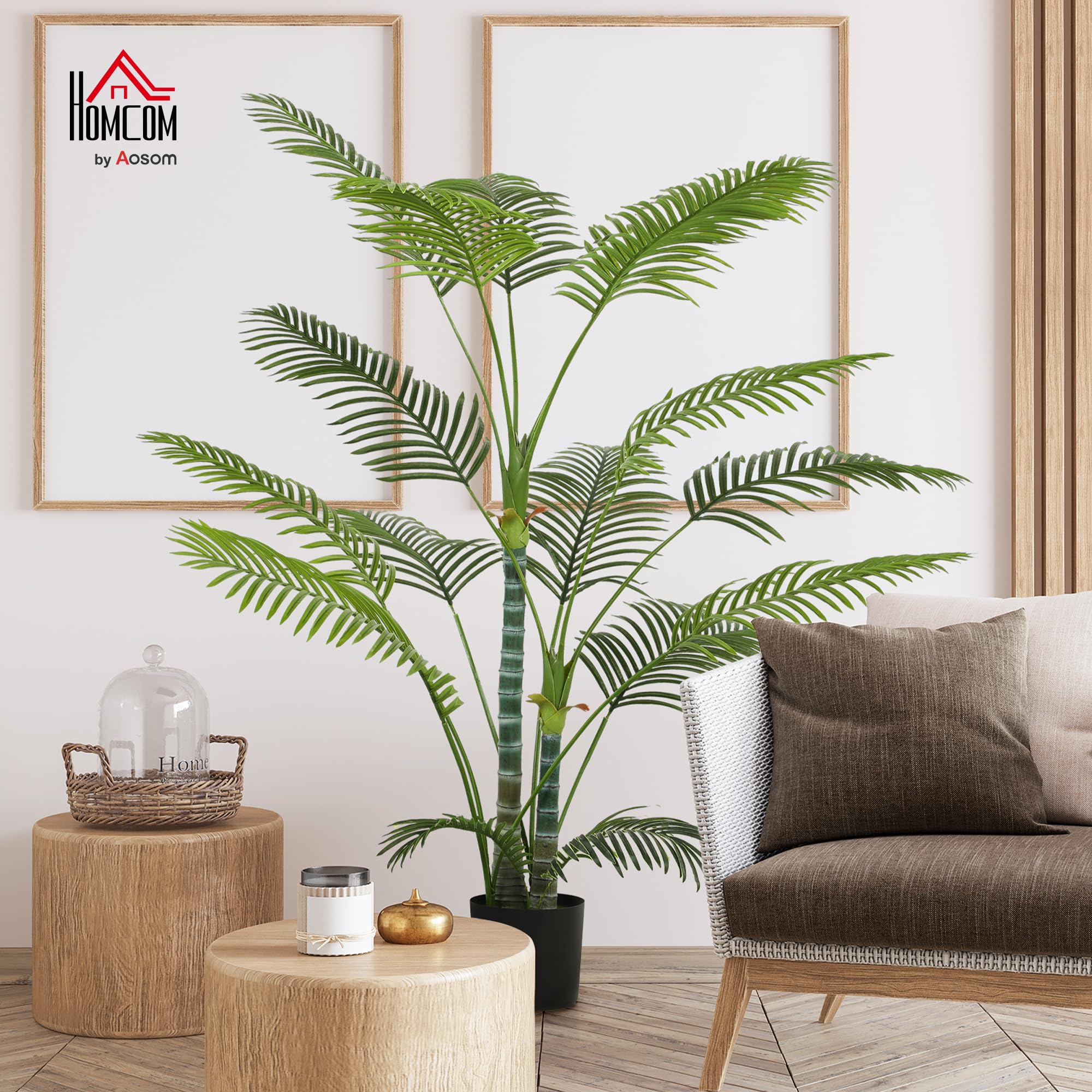 HOMCOM Planta Artificial Decorativa de 170 cm Palmera Artificial con Maceta y Hojas para Salón Oficina Hogar Interior Verde