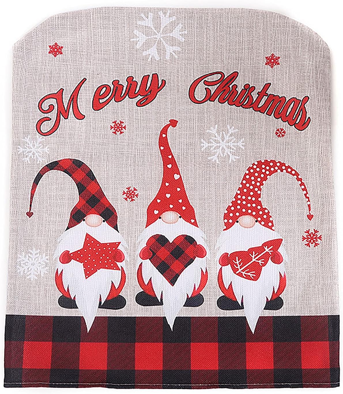 Christmas Back Chair Cover, 4PCS Dining Room Chair Covers Burlap Plaid Chair Back Cover Swedish Santa Gnome Style Christmas Chair Back Cover for Festive Decor Red & black Plaid