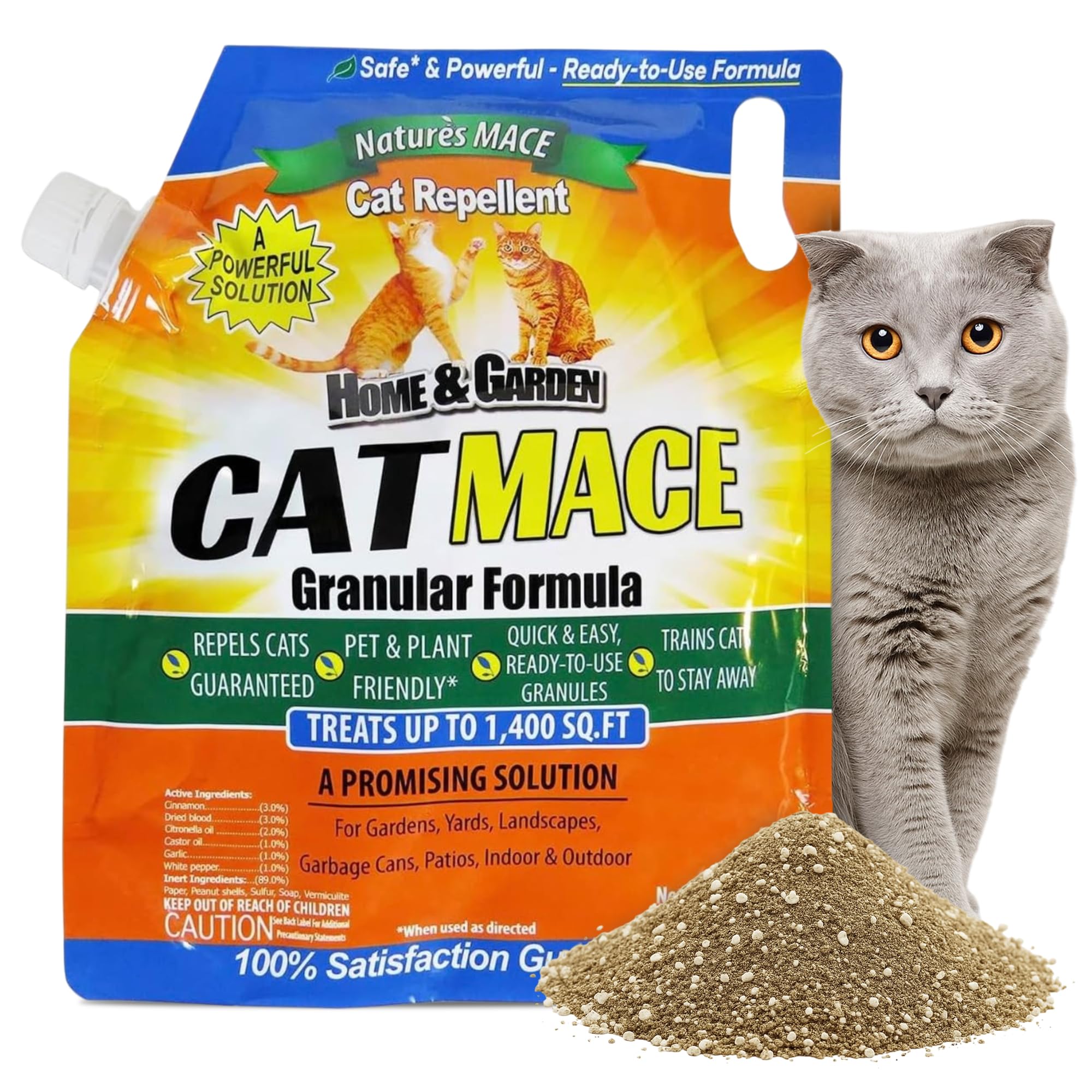 Nature's Mace, Cat Mace, 2.5lb Granular, Cat Repellent Outdoor to Keep Cats Away, Keep Cats Out of Yard Permanently, with Consistent Use, for Garden, Plants, No-Dig, Stray Deterrent