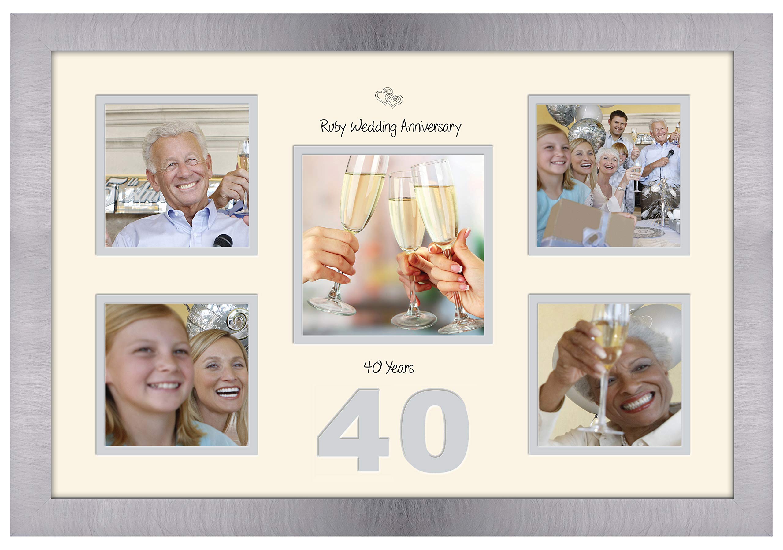Photos In A Word Brushed Silver Finish Frame Cream Mount Grey Inside 40Th Anniversary Photo Frame Ruby Wedding 4X4 X4 And 5X5 976D (Brushed Silver Finish Frame Cream Mount Grey Inside)
