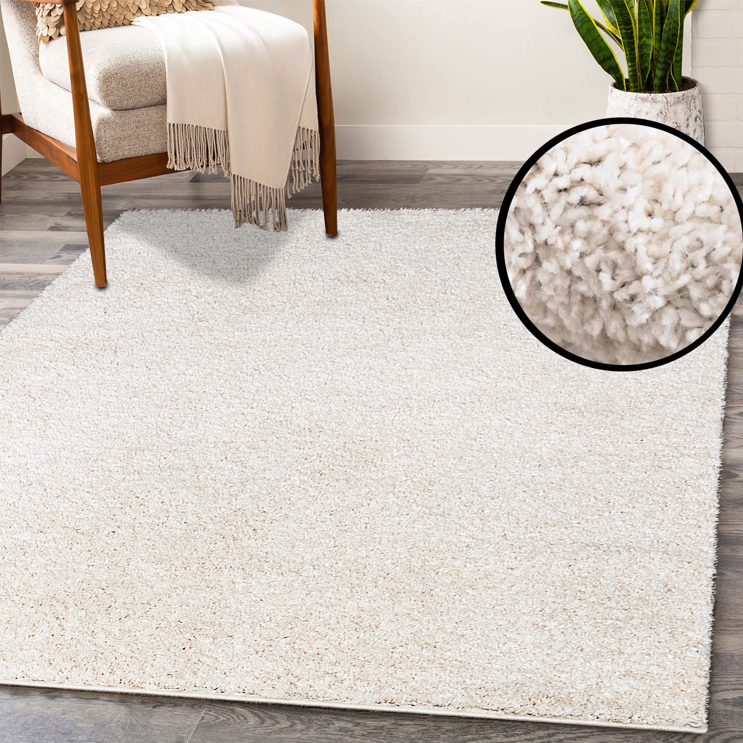 payé Teppich Wohnzimmer Hochflor Shaggy - 160x230cm - Creme Einfarbig Uni Flauschig Modern Boho Deko Teppiche Weich Schlafzimmer