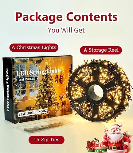 Miniatura 7 de Luces de Navidad blancas cálidas de 82 pies para exteriores con 8 modos, IP44 impermeable, enchufable, para árbol de Navidad, patio, jardín,