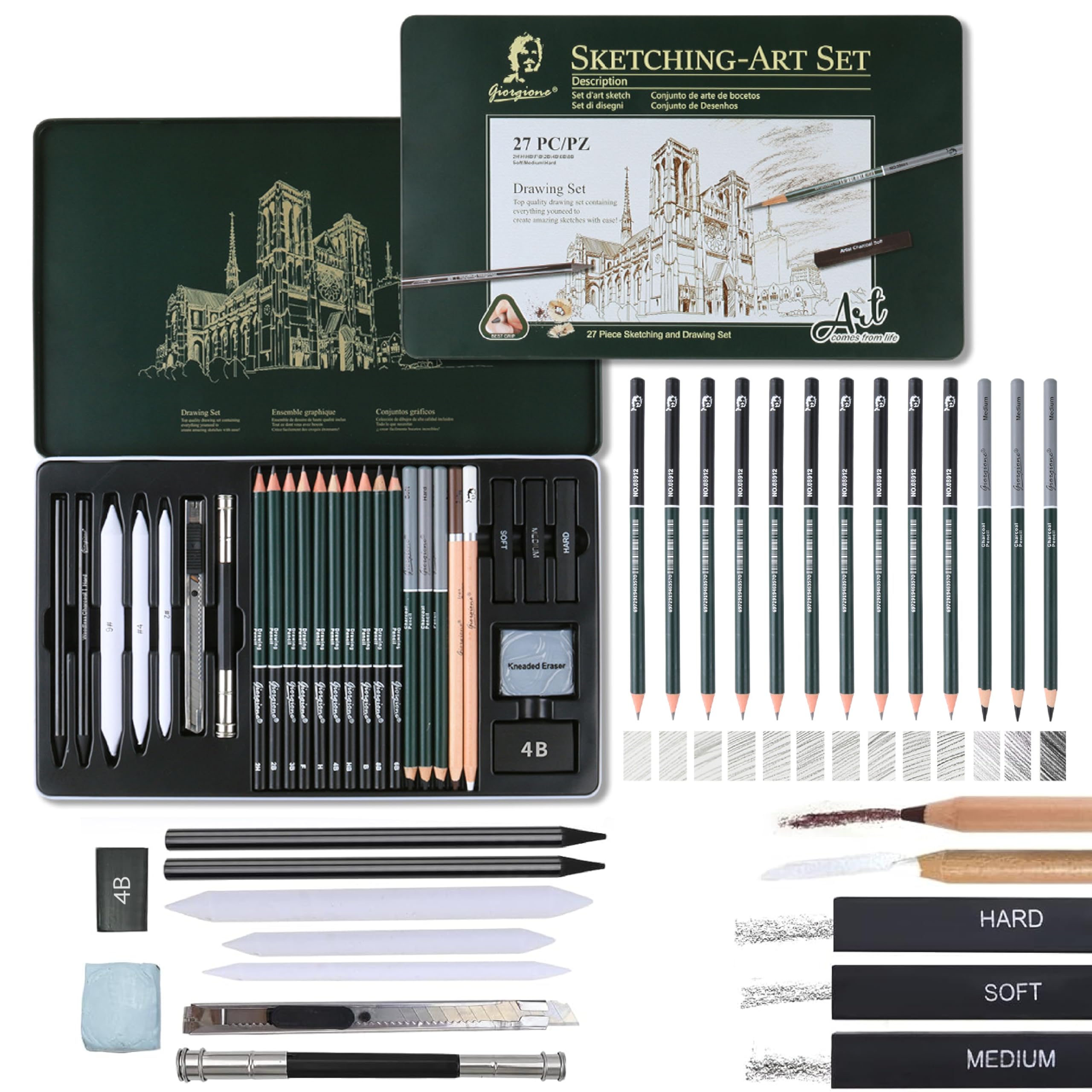 27 Stück Skizzen Zeichen Bleistift Set,Skizzen- & Zeichenstifte Set mit Graphitstiften (B bis 8B),– Ideal für Künstler, Erwachsene & Jugendliche zum Zeichnen, Skizzieren, Schattieren