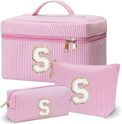 Rosa y azul (Makeup Bag 3pcs Pink+Blue), Rosado, Small (3