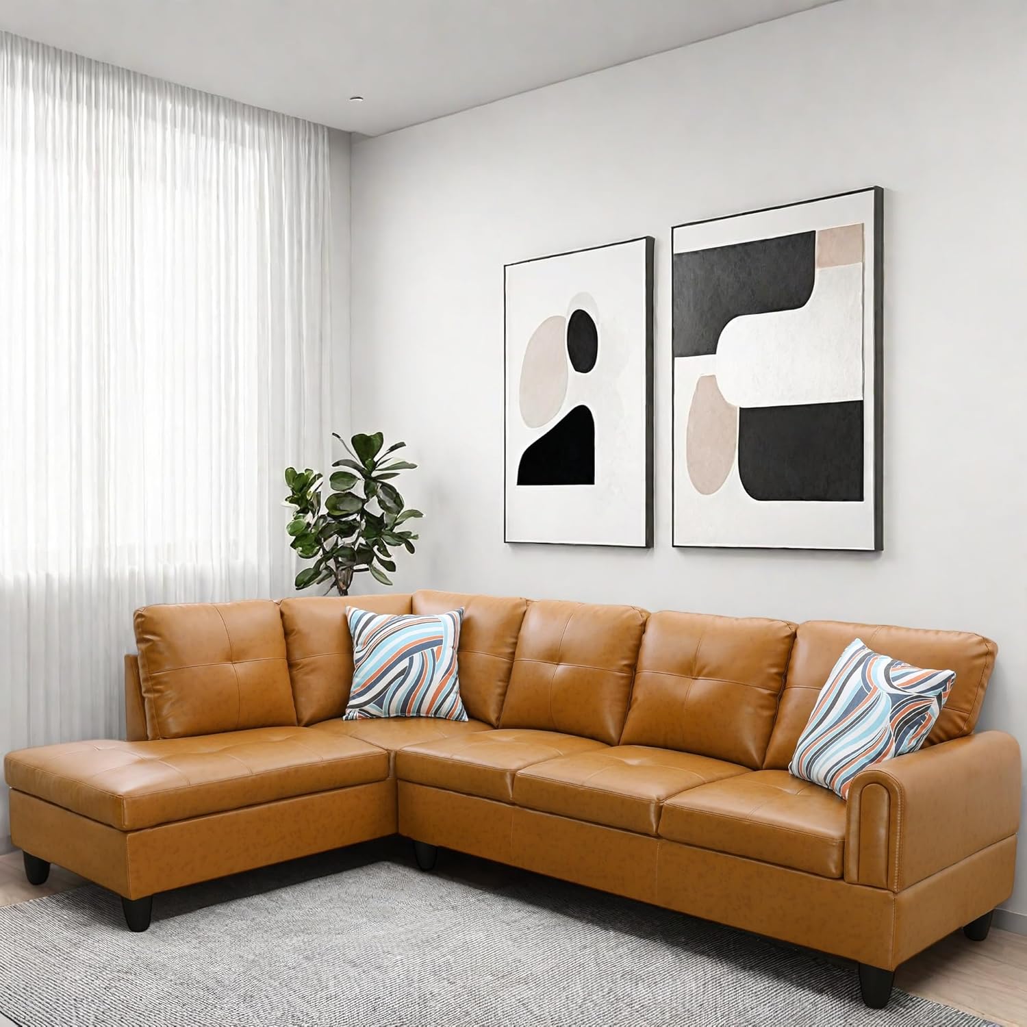 L Shaped Couch, Modular Sectional Sofa with Chaise, Modern Modular Sofas Furniture Sofa Couches for Living Room/Apartment/Office/Bedroom, Ginger