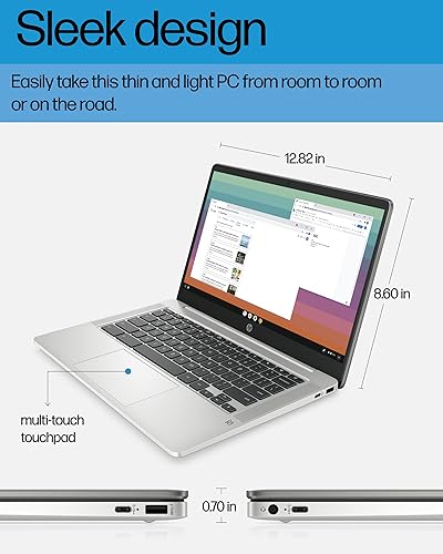Miniatura 5 de HP Chromebook 14 Laptop, Intel Celeron N4120, 4 GB RAM, 64 GB eMMC, 14" HD Display, Chrome OS, Thin Design, 4K Graphics, Long Battery Life, Ash Gray