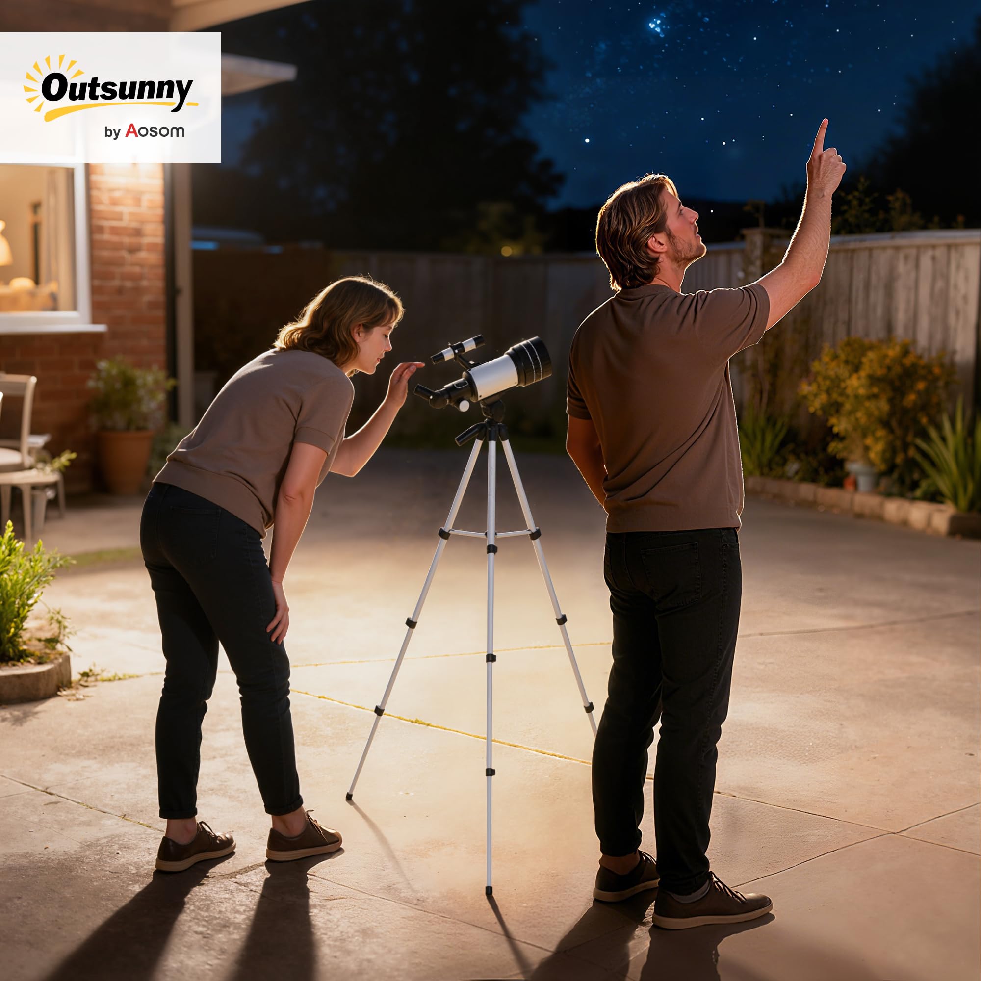 Outsunny Télescope Astronomique pour Adultes et Débutants 70 mm, Télescope Réfracteur 100X/50X/30X avec 3 Oculaires, Monture AZ 300 mm, Trépied Réglable en Aluminium, Blanc
