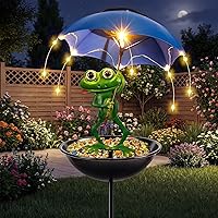 VBIOA Solar Frog Bird Feeder with LED Umbrella Lights - Weatherproof Garden Stake Decor, Pathway Lights & Yard Ornament
