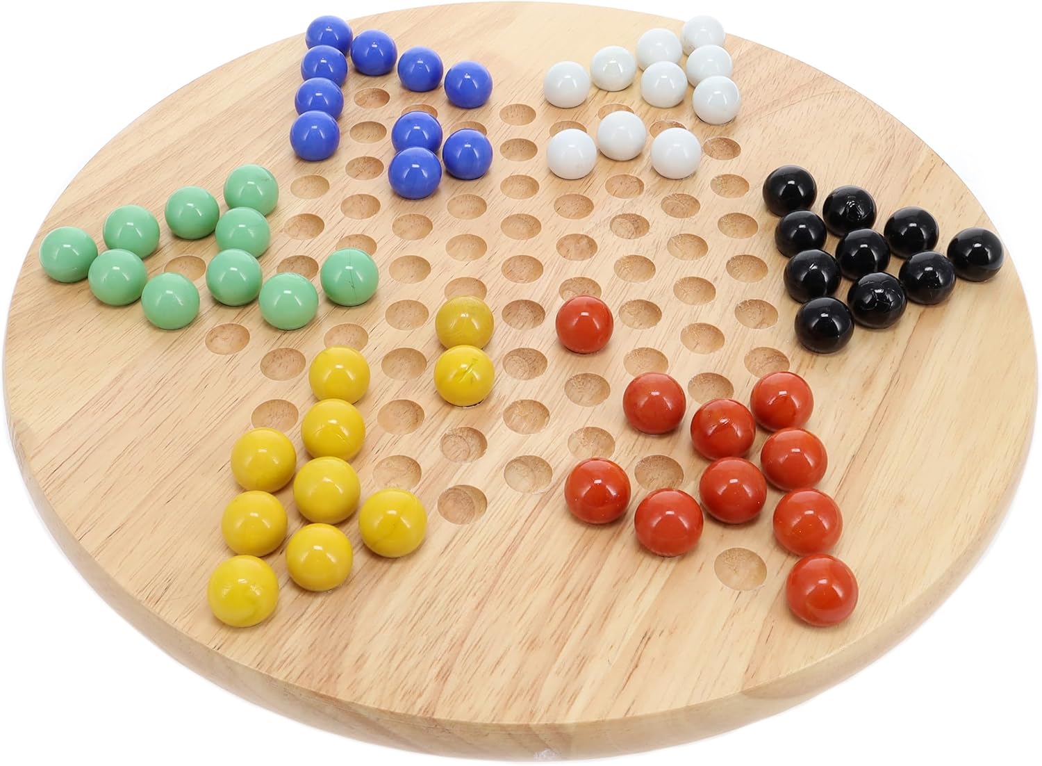 WE Games Solid Wood Chinese Checkers Set with Glass Marbles - 11.5 inches