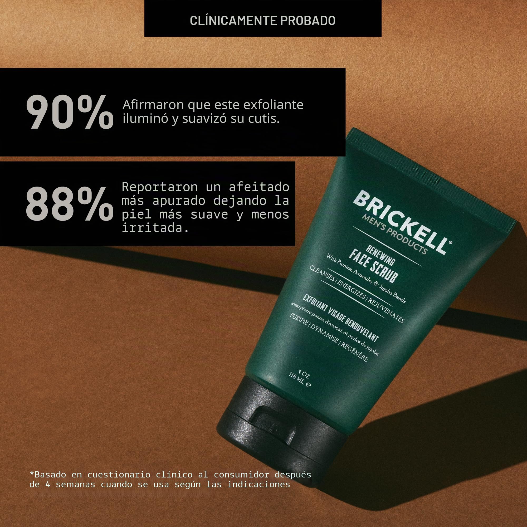 Brickell Men’s Exfoliante Facial Renovador, Exfoliante Facial Exfoliante Profundo Natural y Orgánico, 118ml