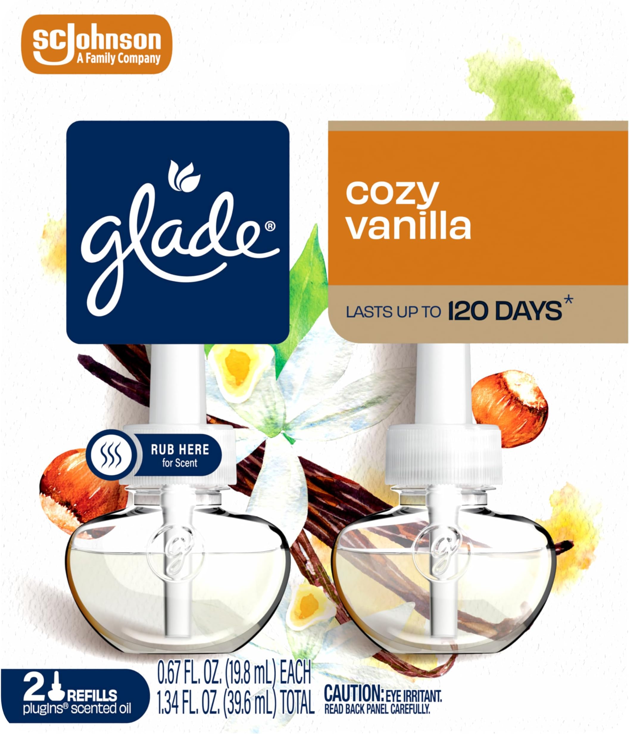 PlugIns Refills Air Freshener, Scented and Essential Oils for Home and Bathroom, Cozy Vanilla, 1.34 Fl Oz, 2 Count