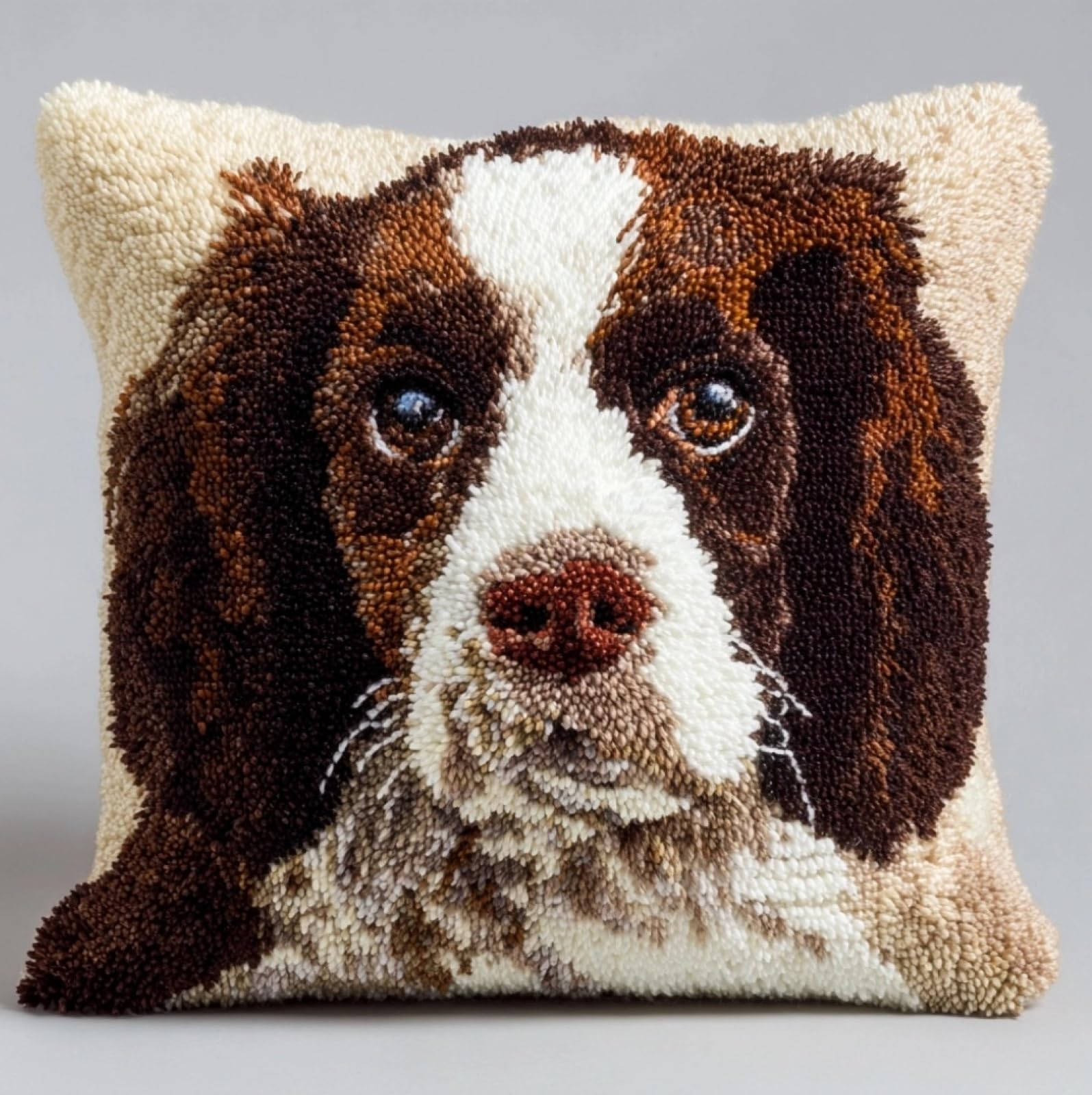 WallustrioaW 43x43cm Latch Hook Pillow Cover Kit,Charles Spaniel