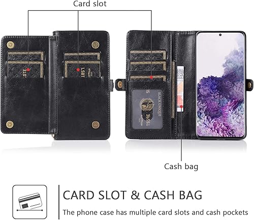 Miniatura 4 de Asuwish Funda de teléfono para Samsung Galaxy S20 Plus Glaxay S20+ 5G Wallet Funda desmontable con protector de pantalla de vidrio templado y