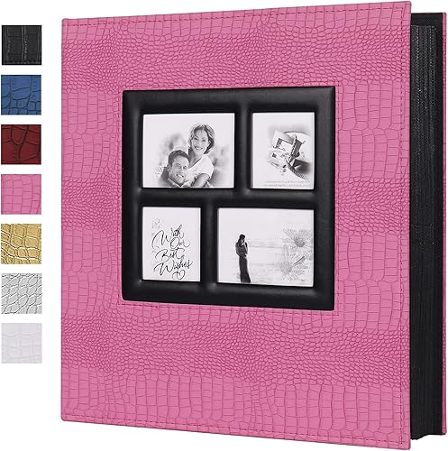 RECUTMS - Álbum de fotos con 600 bolsillos, de piel cosida color negro, de tapa dura, con marcos para fotos de 4 x 6, regalo de bodas y día de San