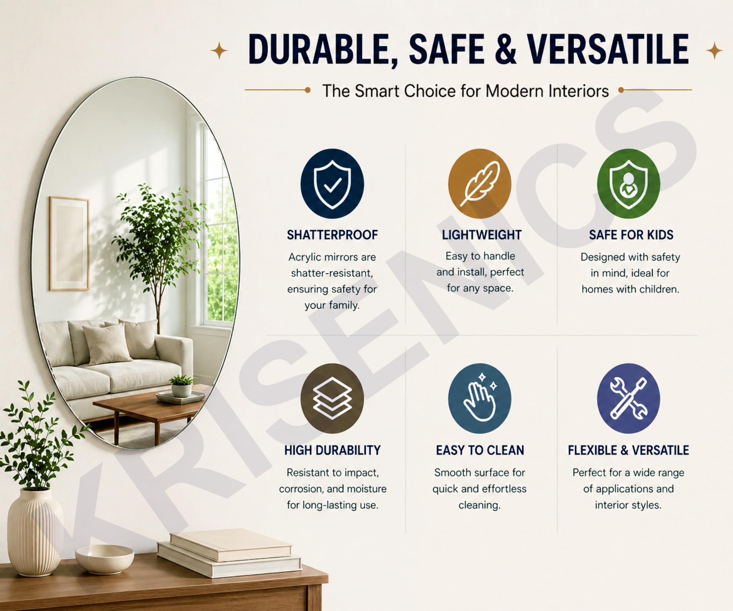 Oval Adhesive Mirror Stickers - Brighten Your Home -7