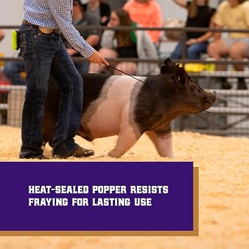 Weaver Livestock Basic Pig Show Whip with Chrome Tipped Handle, Hog Livestock Whip for Show Ring Competition, Leather Pig Whips for Showing