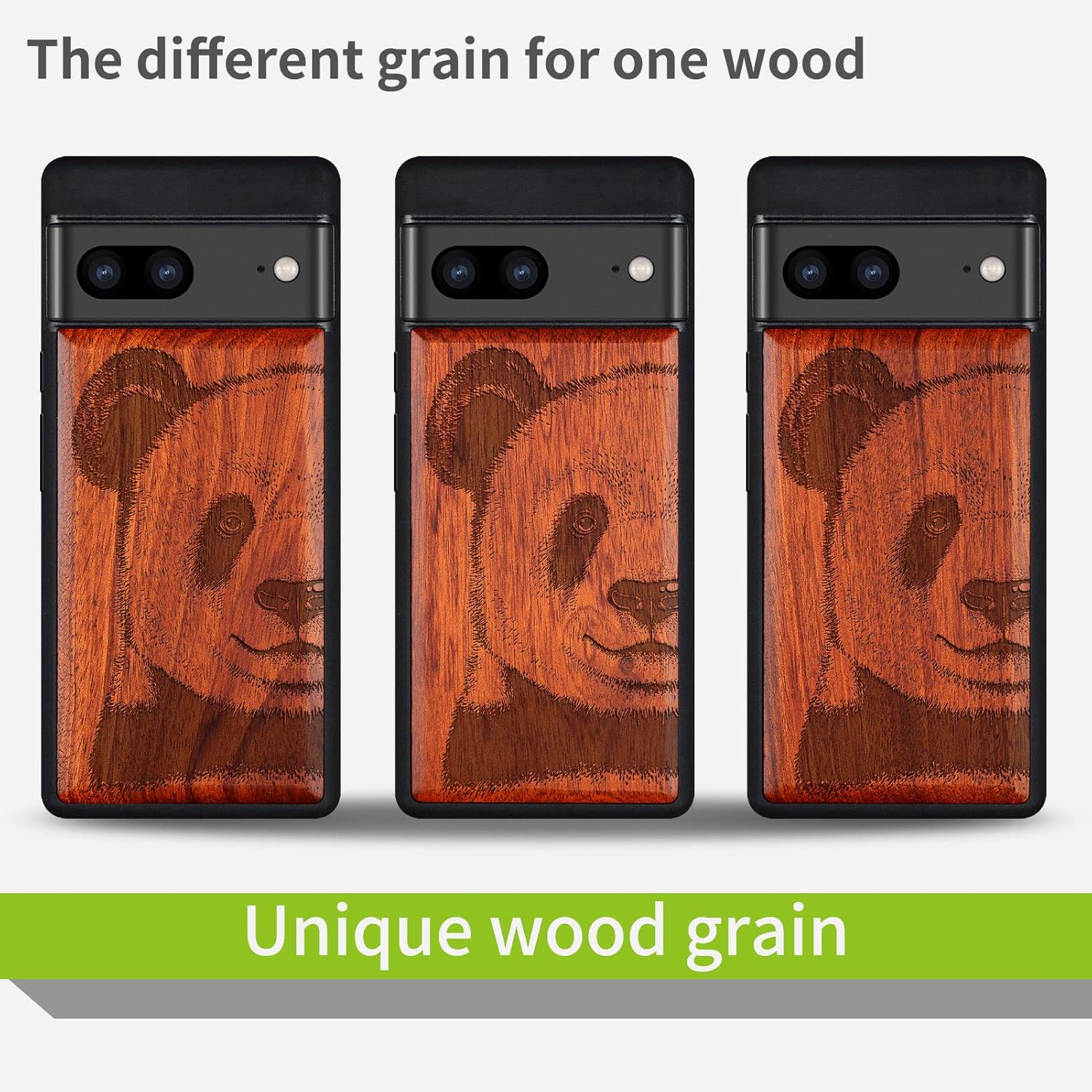 Carveit Wood Case for Pixel 7 Case [Natural Wood & Black Soft TPU] Shockproof Protective Unique & Classy Wooden Cover Compatible with Google Pixel 7 (Panda Carving-Rosy)