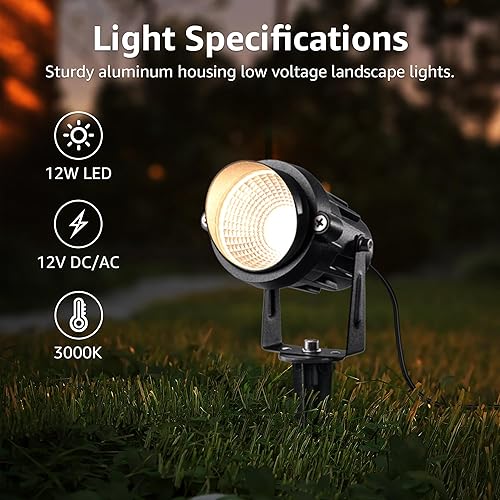 Miniatura 2 de SUNVIE Paquete de 12 luces de paisaje de bajo voltaje con transformador de 300 W, kit de iluminación LED de paisaje de 12 a 24 V, 3000 K, focos de
