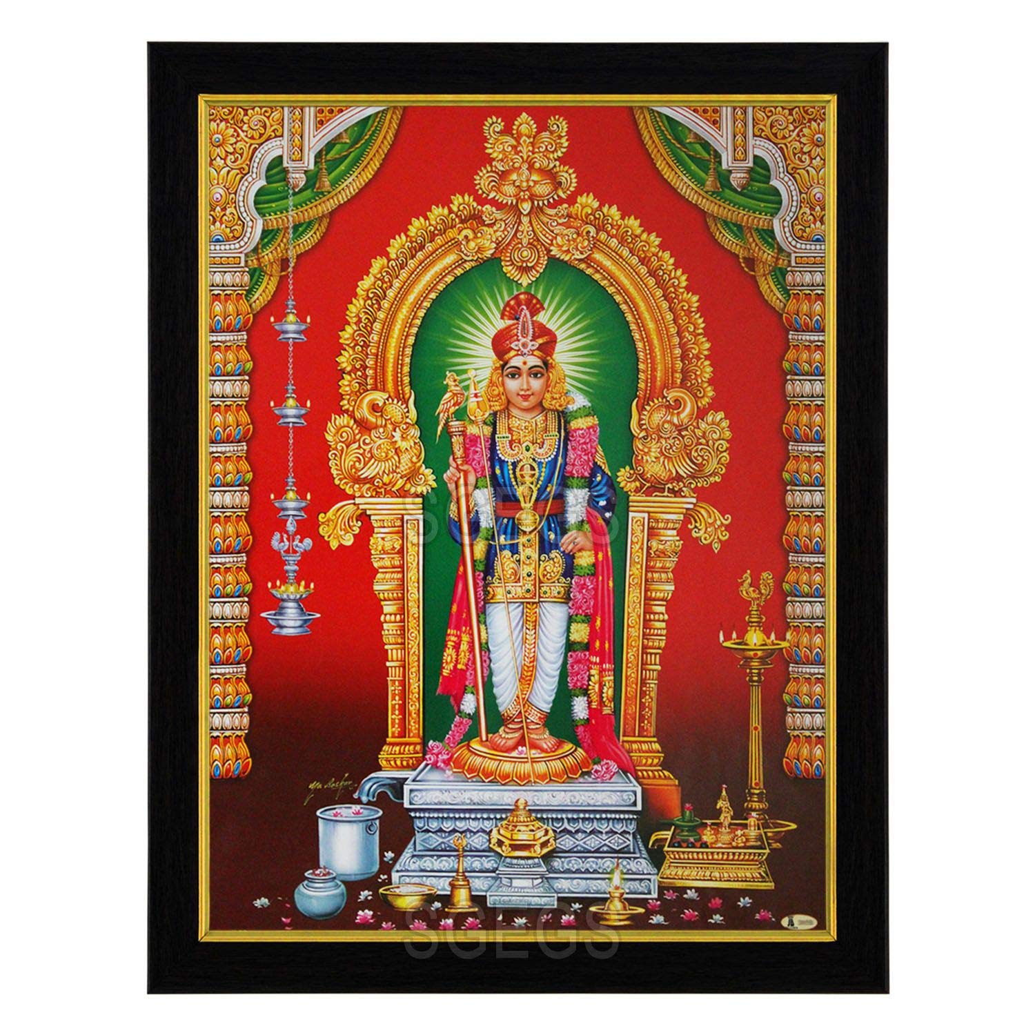 SHREE GANESH ENTERPRISE GIFTING SOLUTIONS Lord Murugan HD Photo Frame God Kartikeya Painting Pooja Wall Hanging (Wood, Poster with Frame, Multicolour, 23.5x1x31cm)