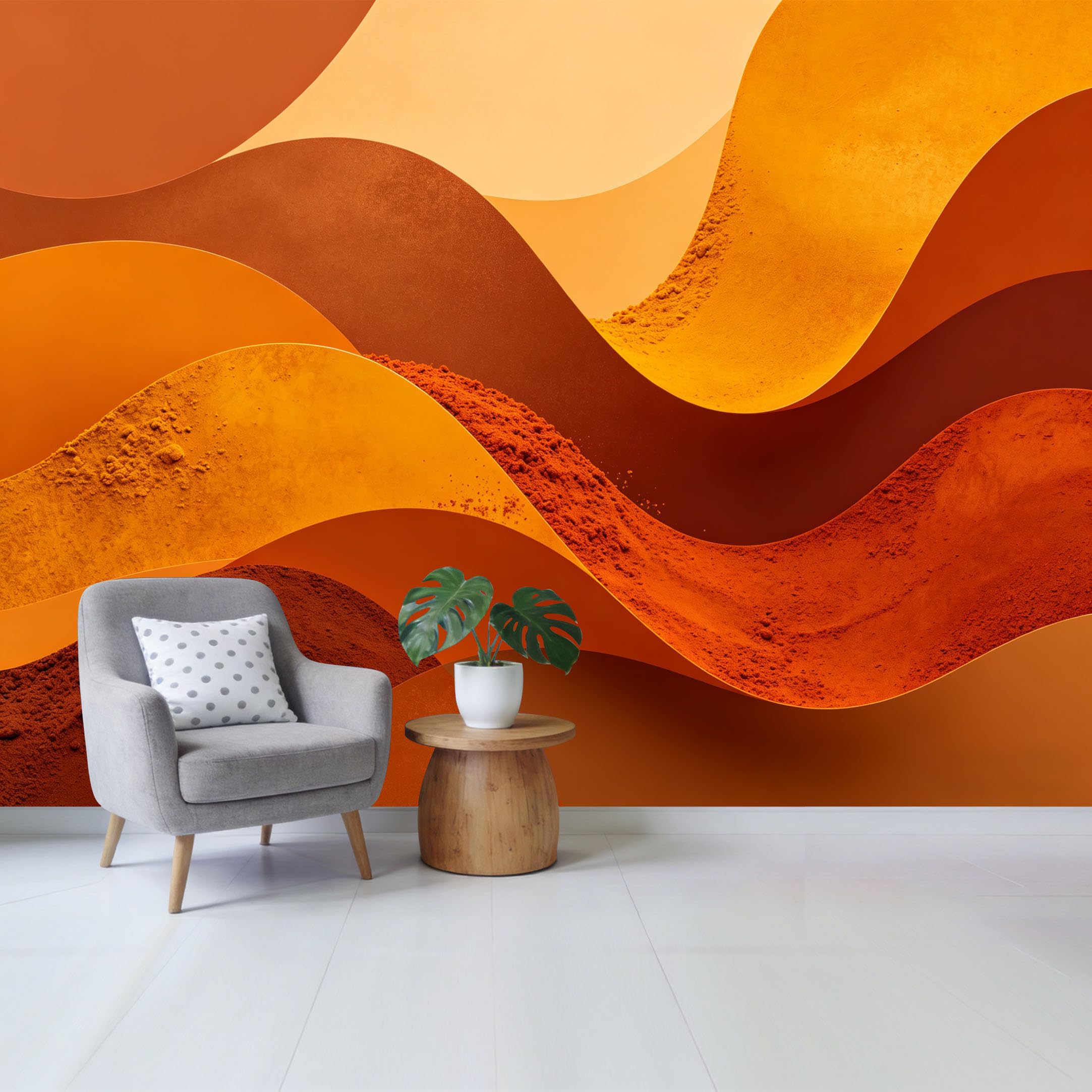 Qzlithotic Yq2605250618 Custom Size Wall Mural Warm Amber Tone Abstract Wave Textured Surface Selfadhesive Wall Fabric Removable Wallpaper For Home Office Decor