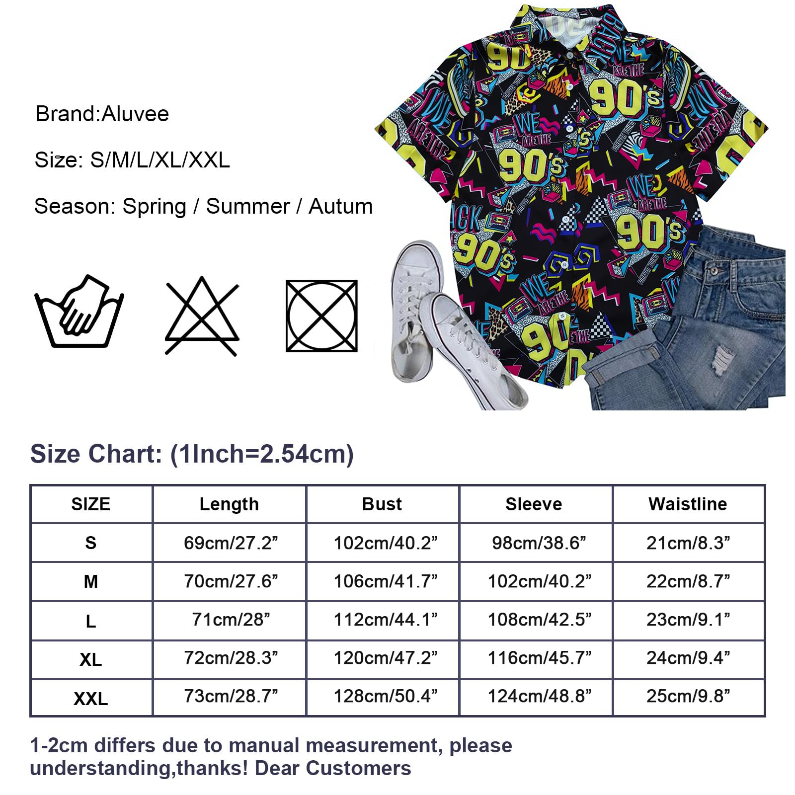 Trajes de los años 80 y 90 para mujer, camisa temática de fiesta de los años 80, camisa hawaiana con botones, camiseta retro de discoteca de neón | Disfraz retro de neón de los años 80, blusa hawaiana con botones