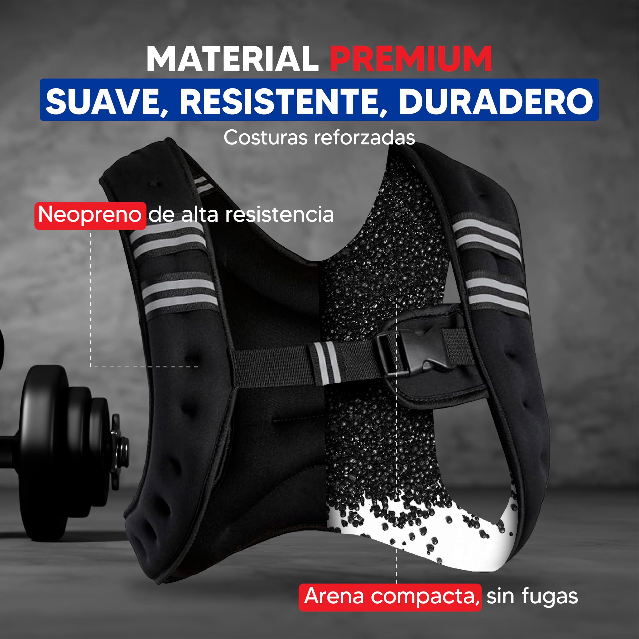 Chaleco Lastrado de 5/10Kg con Tira Elástica y Hebilla Regulable para Entrenamiento de Fuerza en Gimnasio o Casa - Chaleco Pesa Entrenamiento para Cossfit, Cardio – Chaleco Lastrado con Bolsillos