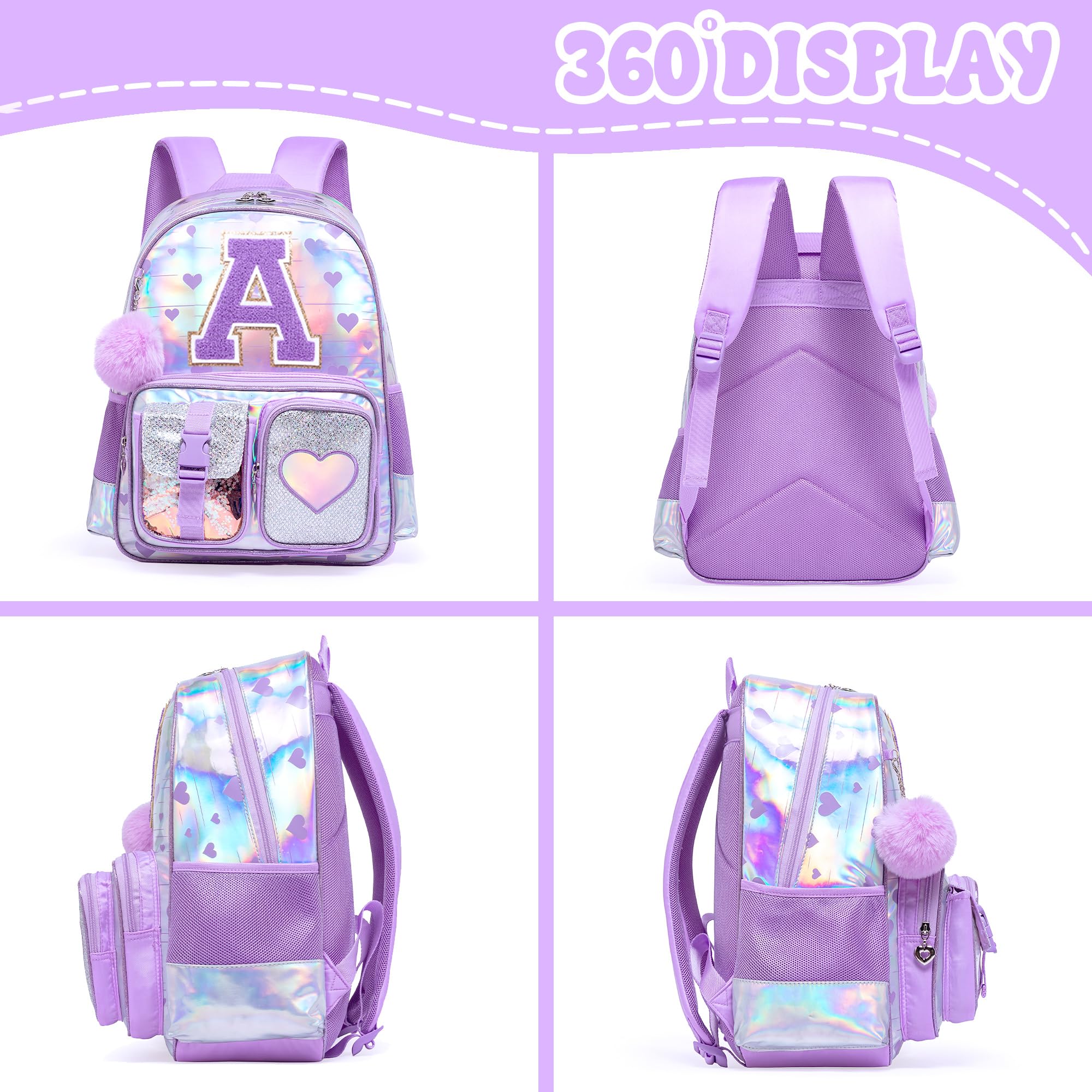 HTgroce Zaino per ragazze Borsa per libri elementari per la scuola Set Zaino per ragazze Borsa per libri prescolare con scatola per il pranzo Astuccio per matite