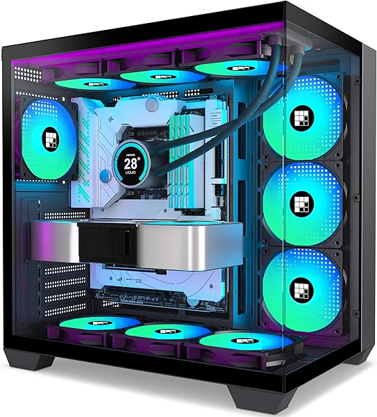 FOIFKIN F600 PC Case - Pre-Installed 7 PWM ARGB Fan, ATX Mid-Tower Gaming PC Case, 270° Panoramic Glass with Type-C, FOIFKIN (Black, F600)