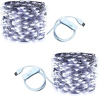 Vista 19 de RUICHEN Guirnalda de luces USB de 33 pies, 100 luces LED con interruptor de encendido/apagado (naranja, paquete de 2)