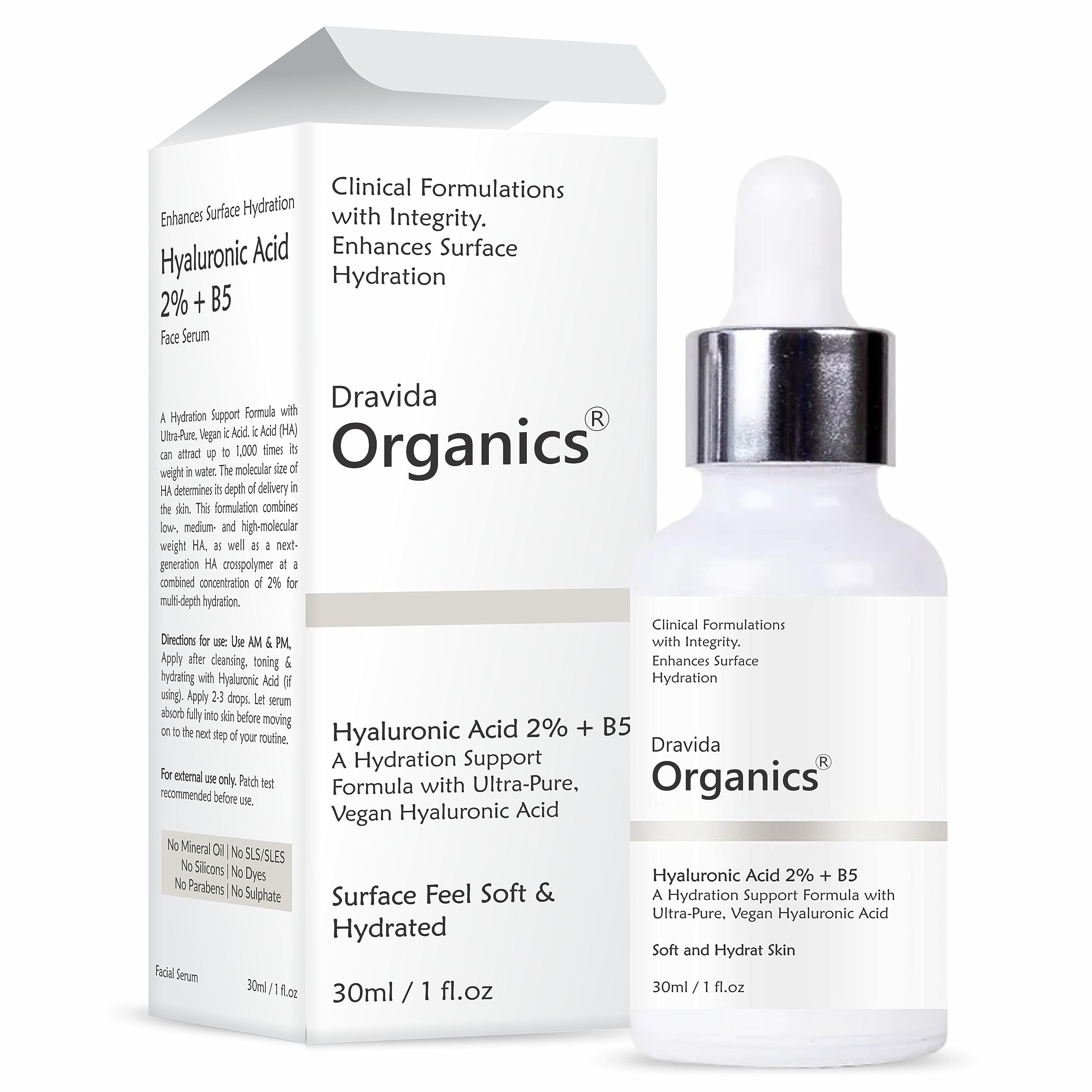 Dravida Organics Hyaluronic Acid Face Serum for Glowing Skin & Intense Hydration (30 ml)