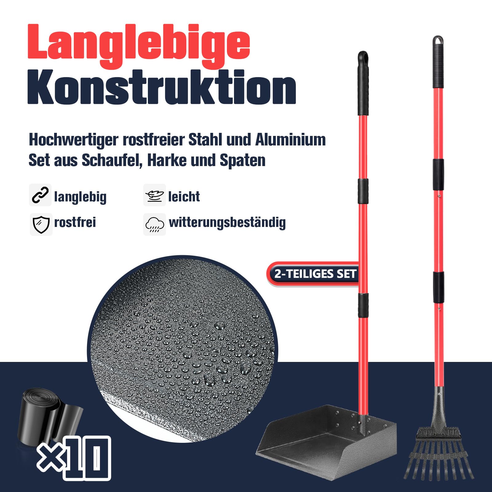 Hundekotschaufel Kehrschaufel & Rechen Mit Abfallsäcken, Hundekotsammler Langer Griff, Hundekot Scooper Für Garten & Laub