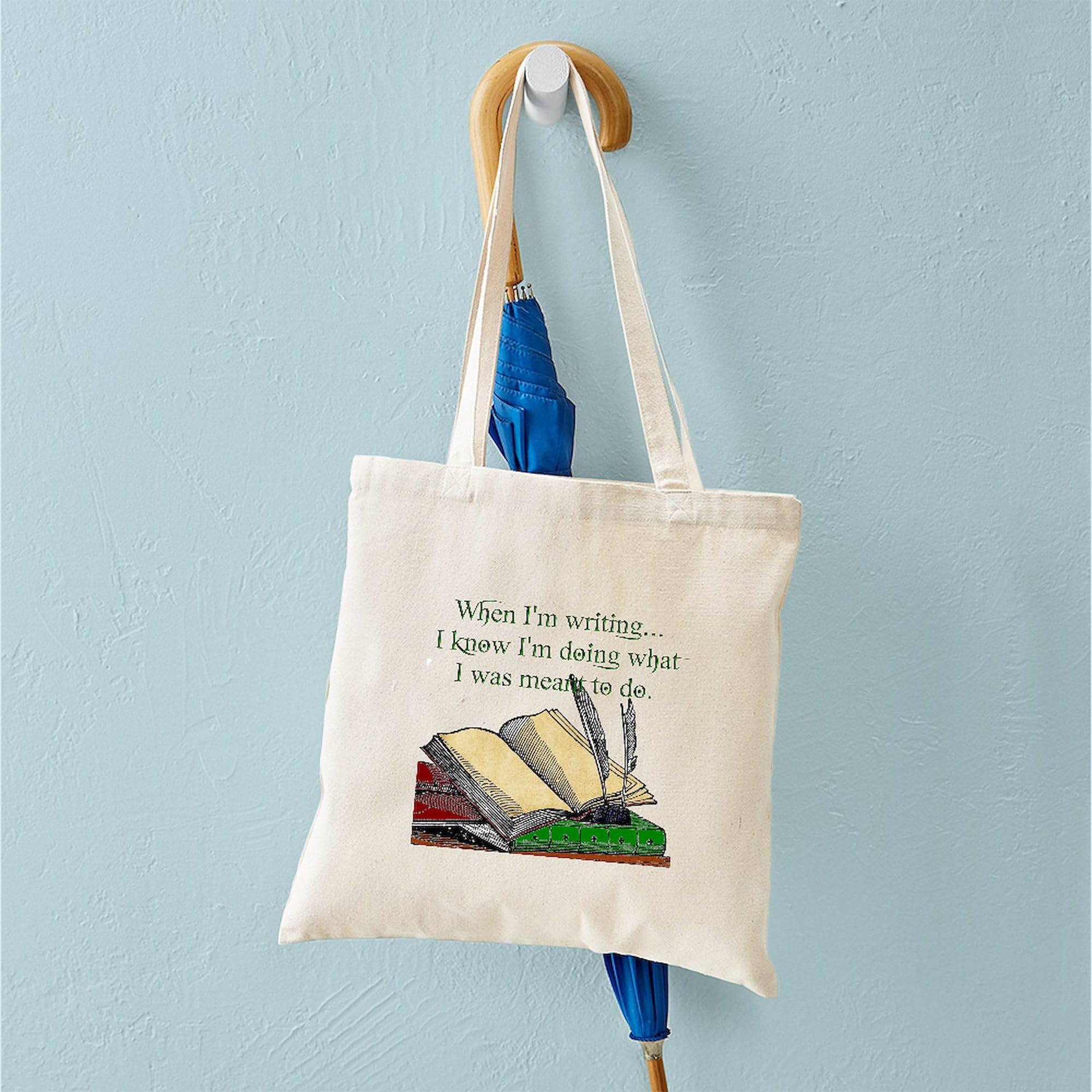 CafePress “When I Write” Natural Canvas Tote Bag - Reusable Shopping Bag With Reinforced Handles