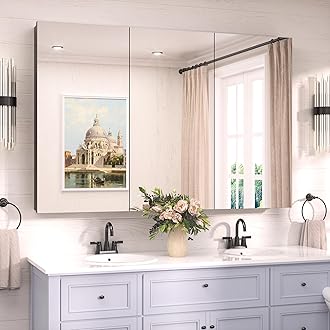 TokeShimi 48 x 32 Mirror Medicine Cabinet Wall Mounted or Recessed, Aluminum Black Medicine Cabinet with Mirror with Stepless Adjustable Amply Storage for Modern Farmhouse